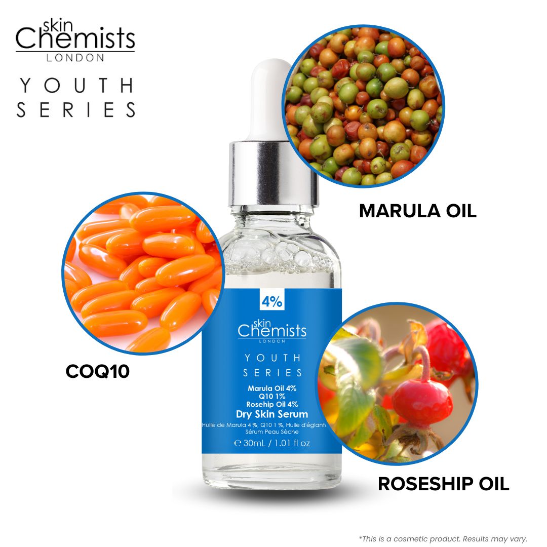 HSC028 skinChemists Youth Series Dry Skin Serum Marula Oil 4%, Q10 1%, Rosehip Oil 4% 30ml