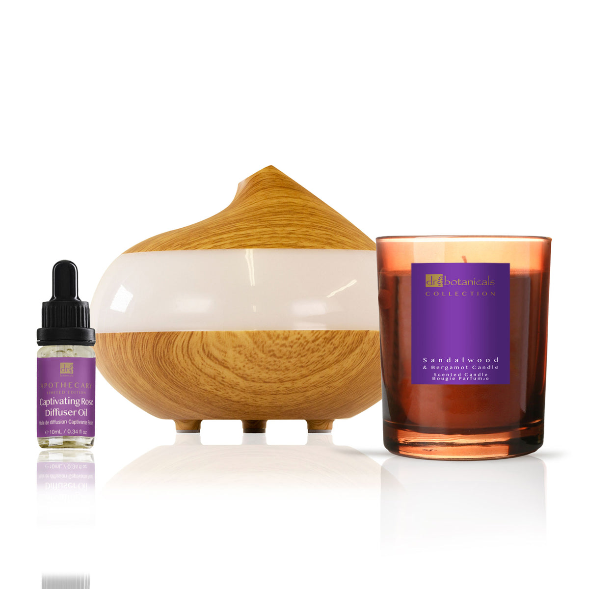 Dr Botanicals Deluxe Relaxation Rose Diffuser Kit with Sandalwood & Bergamot Candle