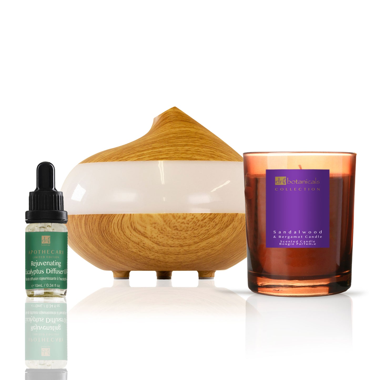 Dr Botanicals Deluxe Relaxation Eucalyptus Diffuser Kit with Sandalwood & Bergamot Candle