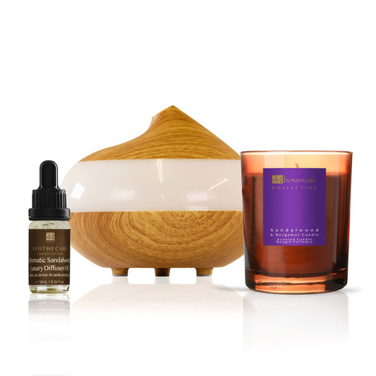 Dr Botanicals Deluxe Relaxation Sandalwood Diffuser Kit with Sandalwood & Bergamot Candle