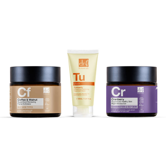 Dr Botanicals Anti-Ageing Coffee Exfoliator + Cranberry Night Cream 60ml + Turmeric Mask 30ml