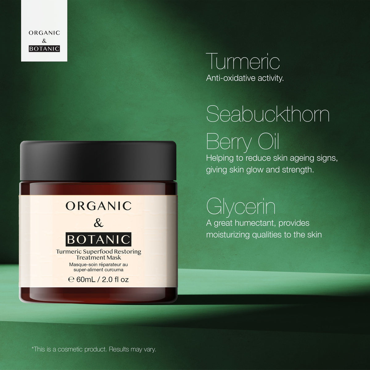 OB081 Organic & Botanic Turmeric Superfood Restoring Treatment Mask 60ml