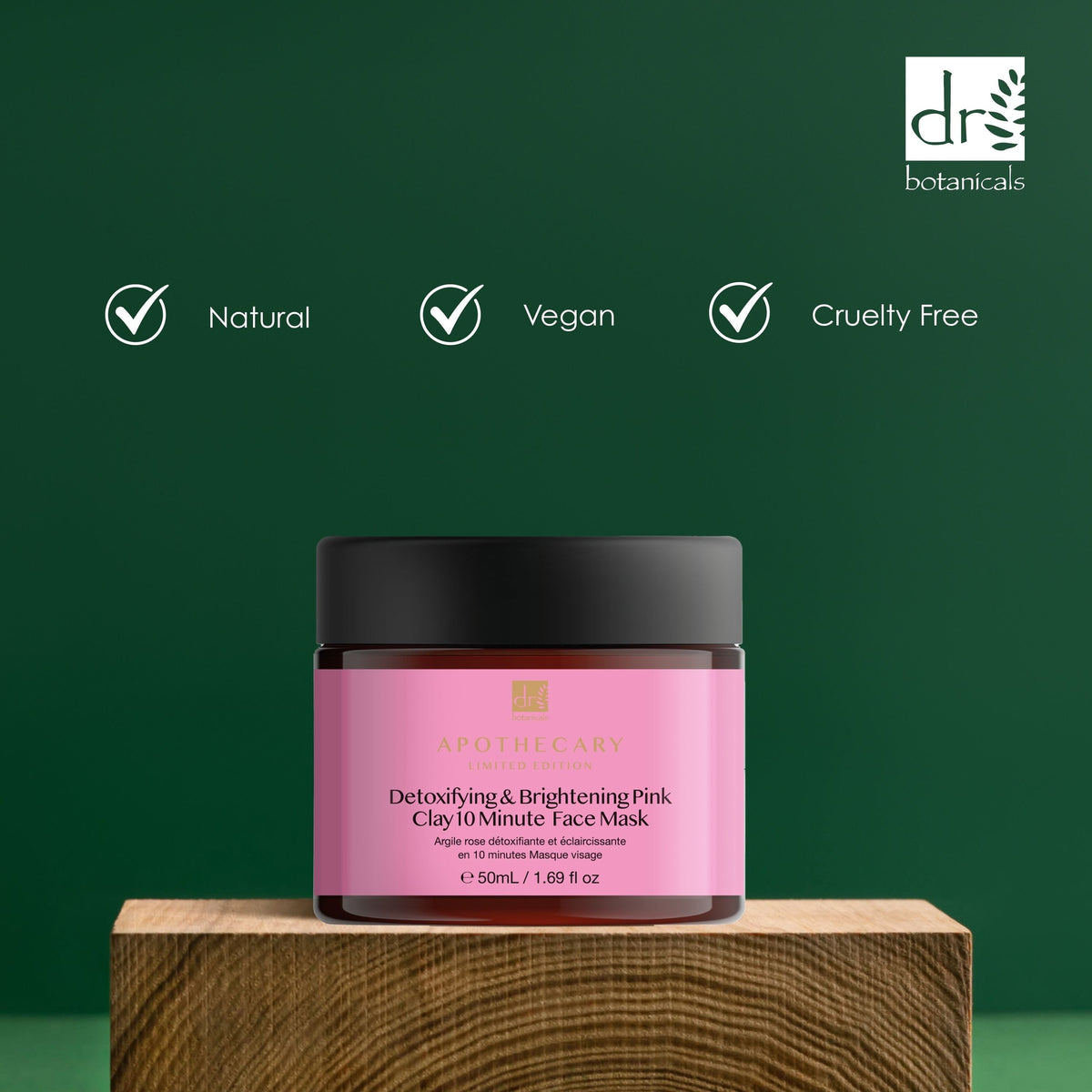 PO2DB398 Dr Botanicals Detoxifying & Brightening Pink Clay 10 Minute Face Mask 50ml Twin Value Savings Pack