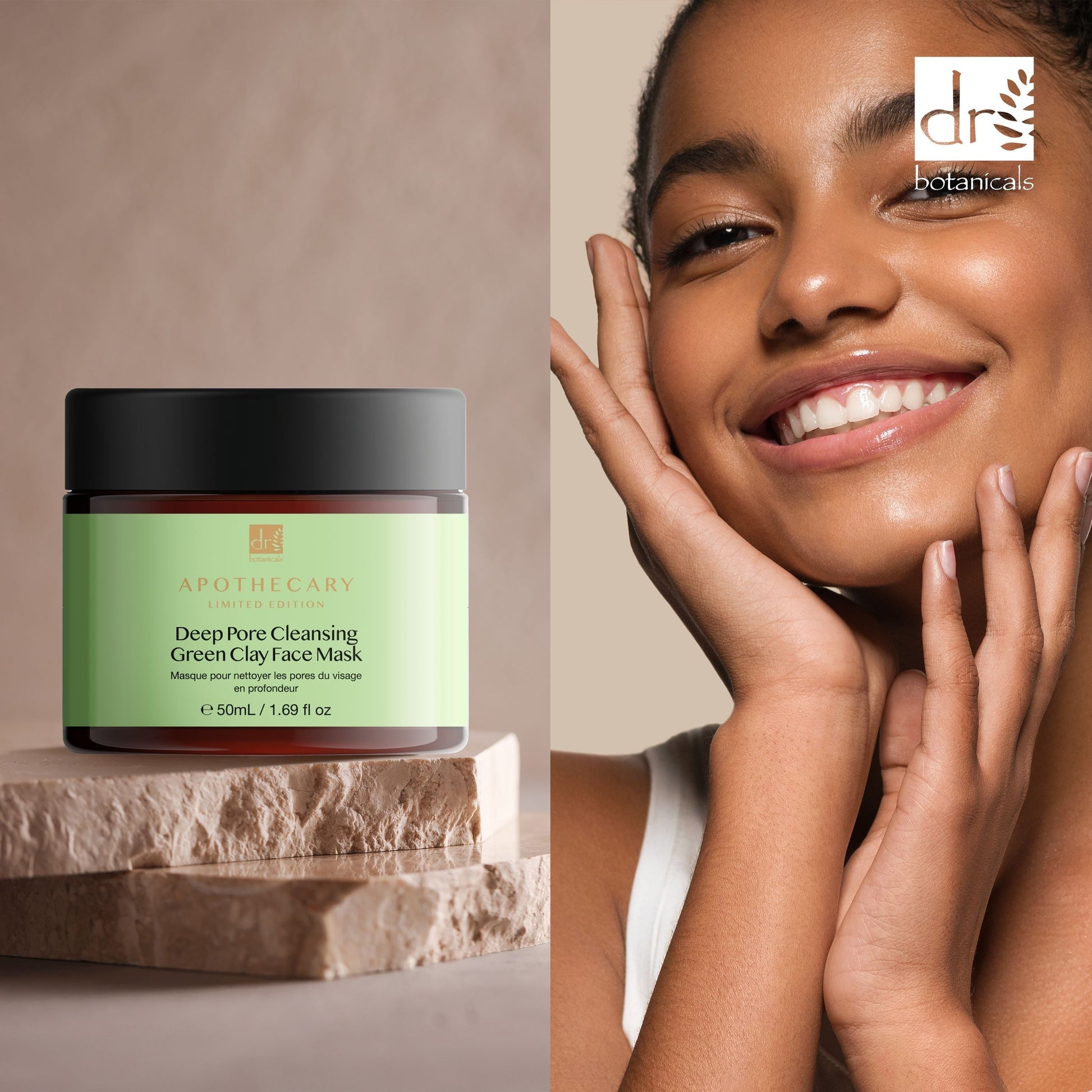 PO2DB399 Dr Botanicals Deep Pore Cleansing Green Clay Face Mask 50ml Twin Value Savings Pack