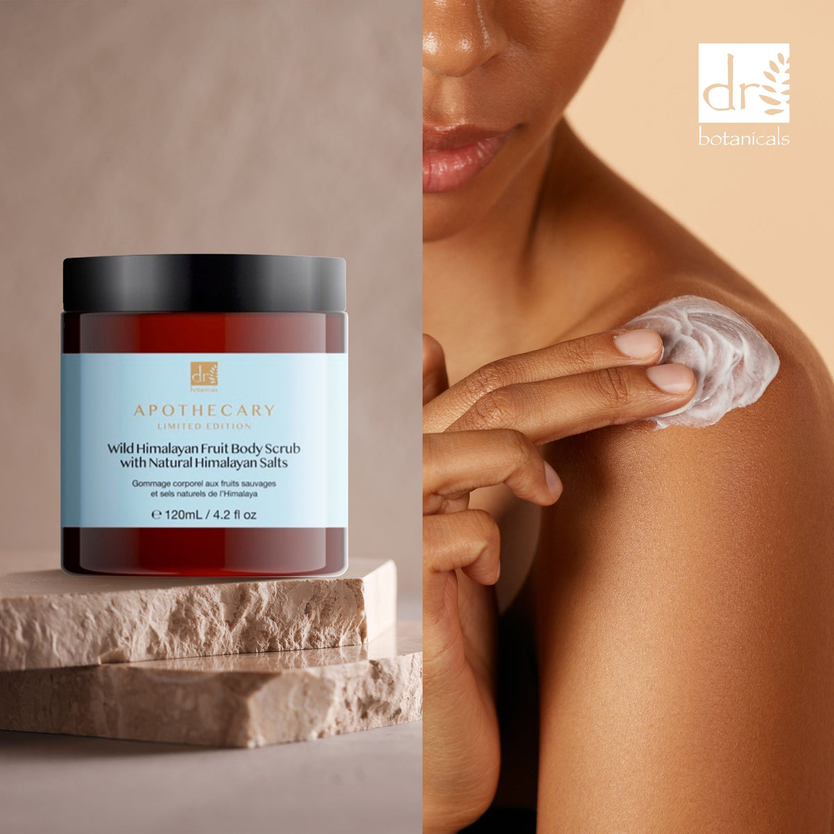 PO2DB404 Dr Botanicals Wild Himalayan Fruit Body Scrub with Natural Himalayan Salts 120ml Twin Value Savings Pack