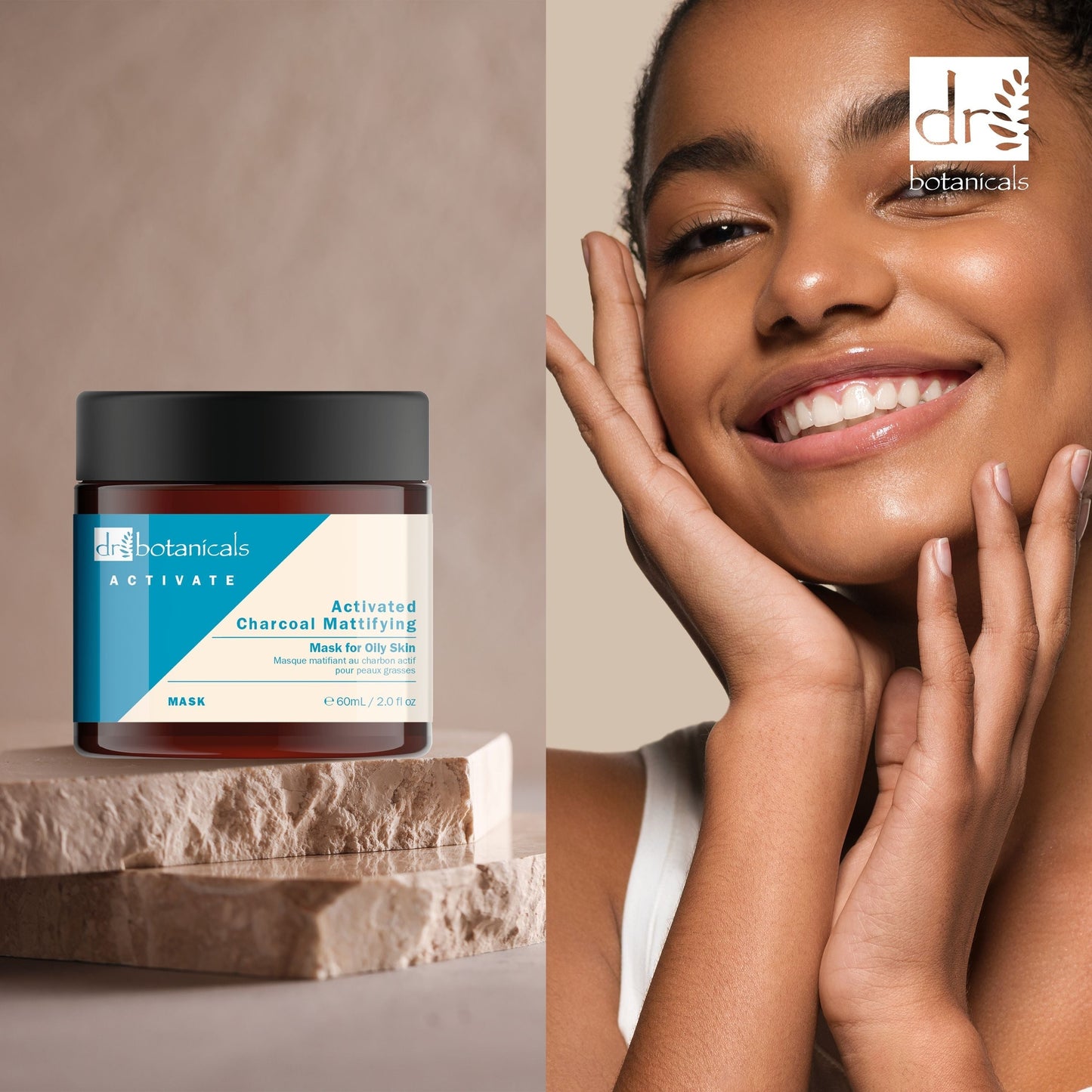 PO2DB438 Dr Botanicals Activate Charcoal Mattifying Mask for Oily Skin 60ml Twin Value Savings Pack