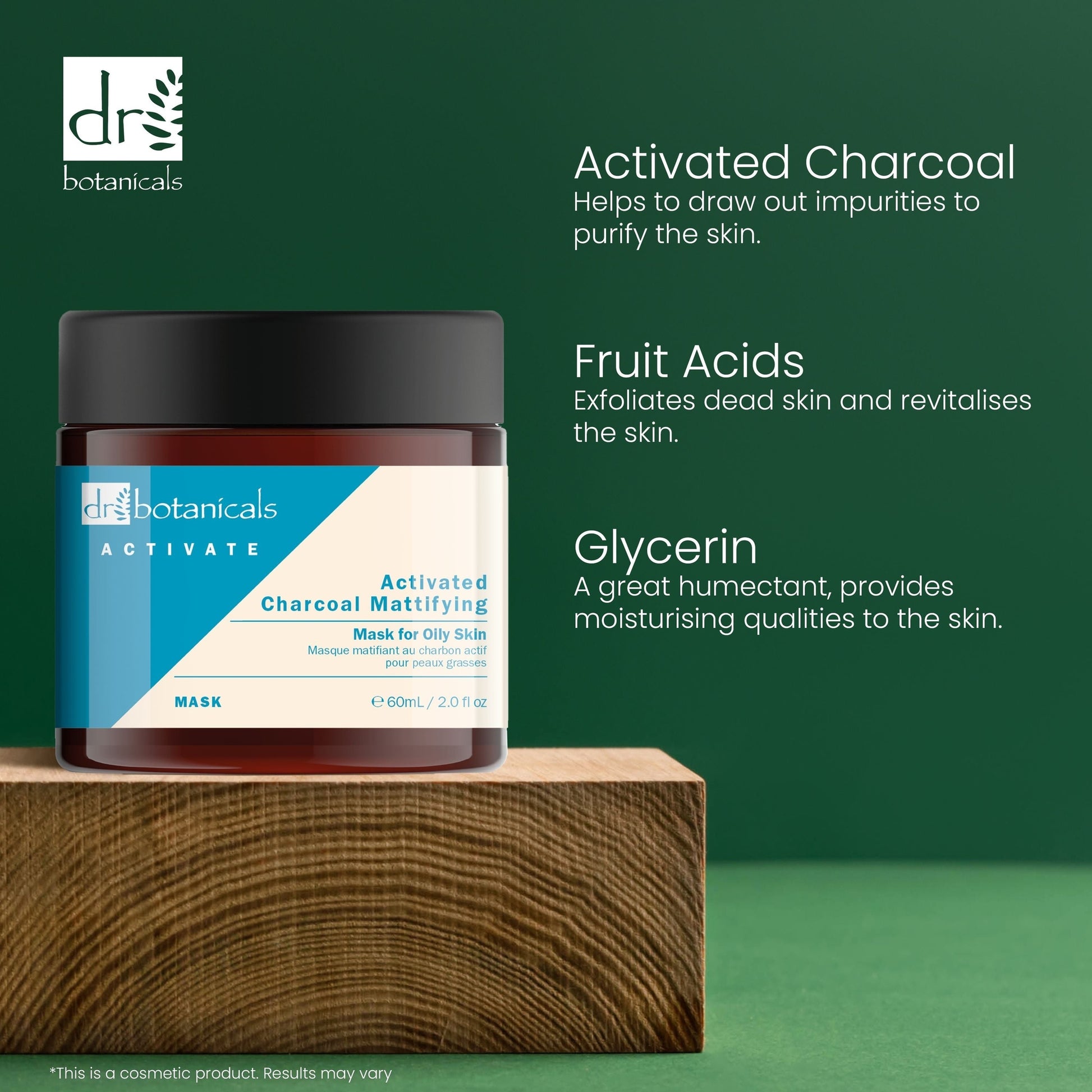 PO2DB438 Dr Botanicals Activate Charcoal Mattifying Mask for Oily Skin 60ml Twin Value Savings Pack