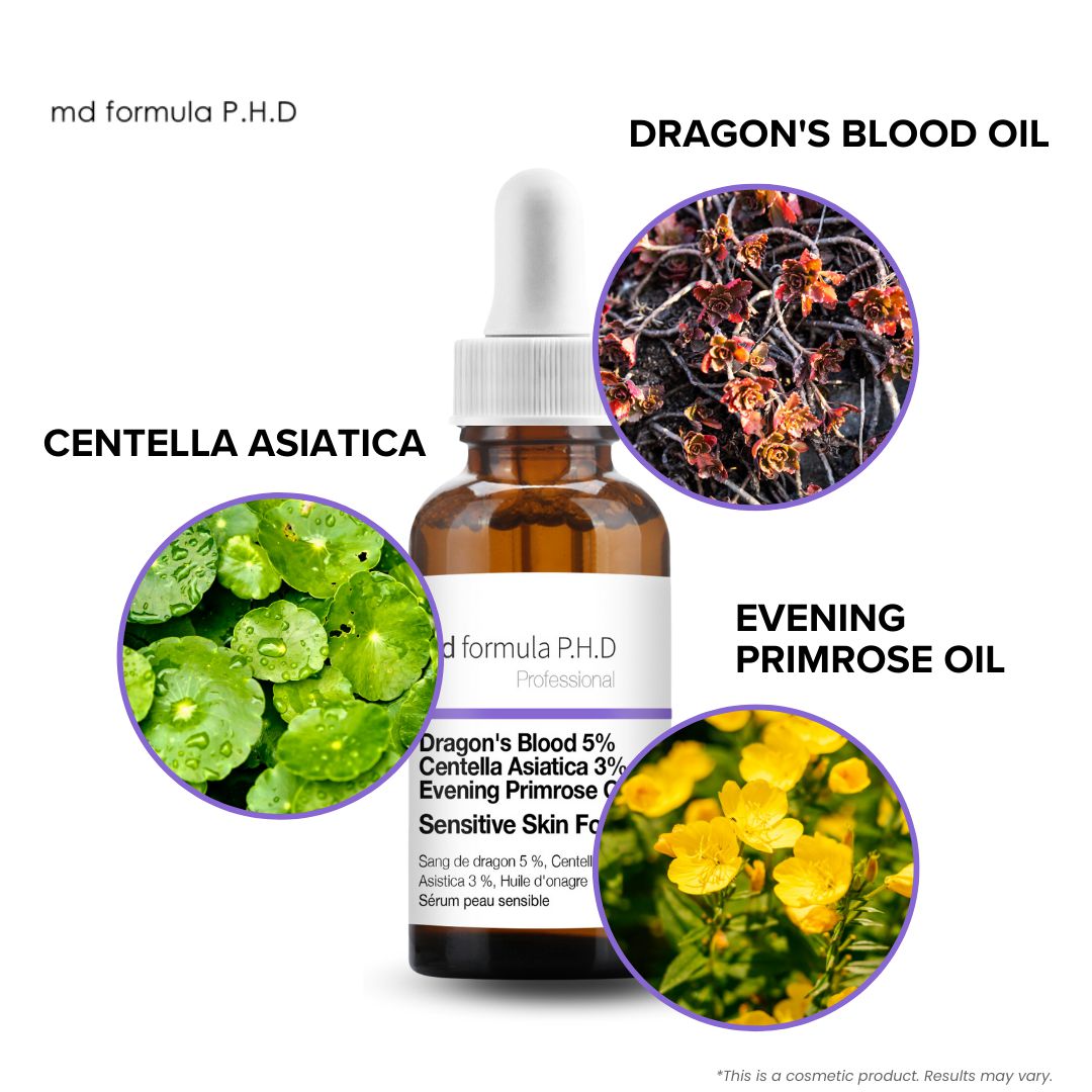 PO2MD030 MD Formula Sensitive Skin Serum Dragon's Blood 5%, Centella Asiatica 3%, Evening Primrose Oil 1% 30ml Twin Value Savings Pack