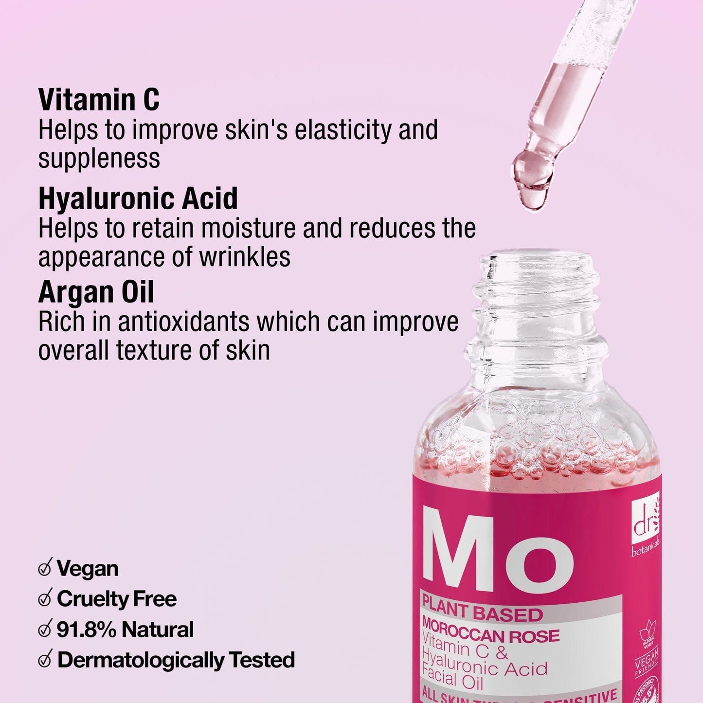 RDB510 Dr Botanicals Moroccan Rose Facial Oil with Hyaluronic Acid & Vitamin C 30ml