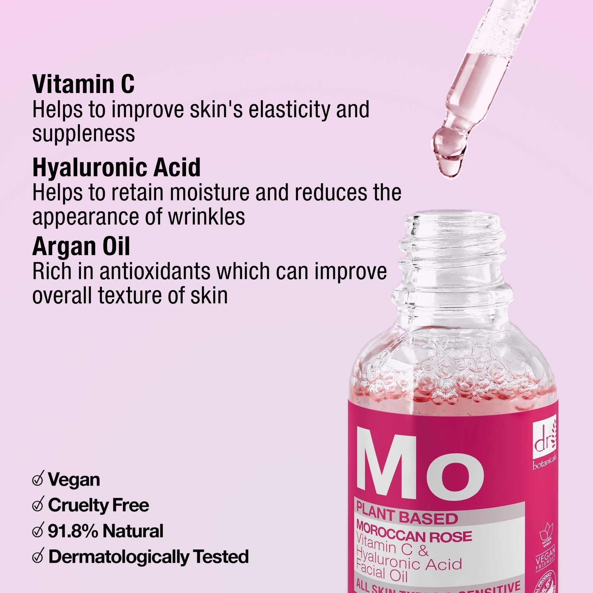 RDB511 Dr Botanicals Moroccan Rose Facial Oil with Hyaluronic Acid & Vitamin C 15ml