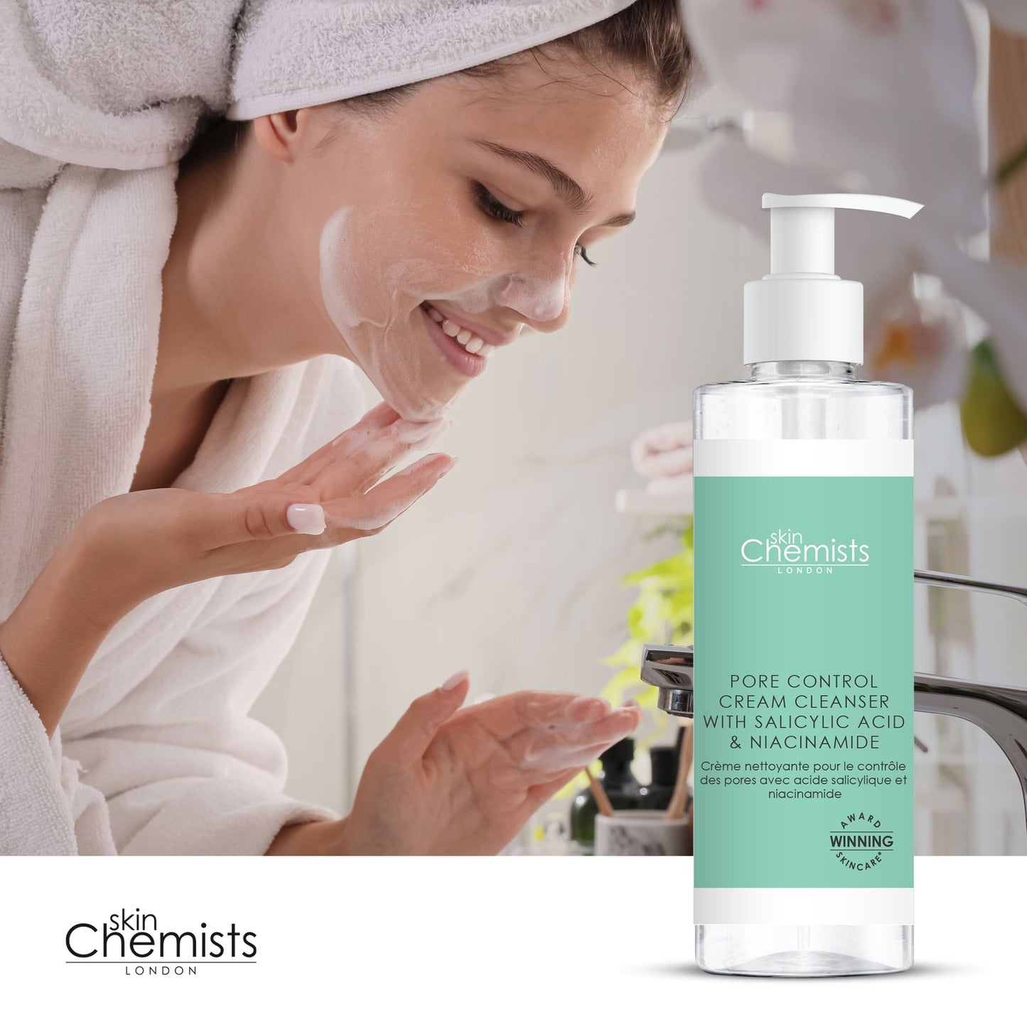 skinChemists Pore Control Cream Cleanser with Salicylic Acid & Niacinamide 200ml
