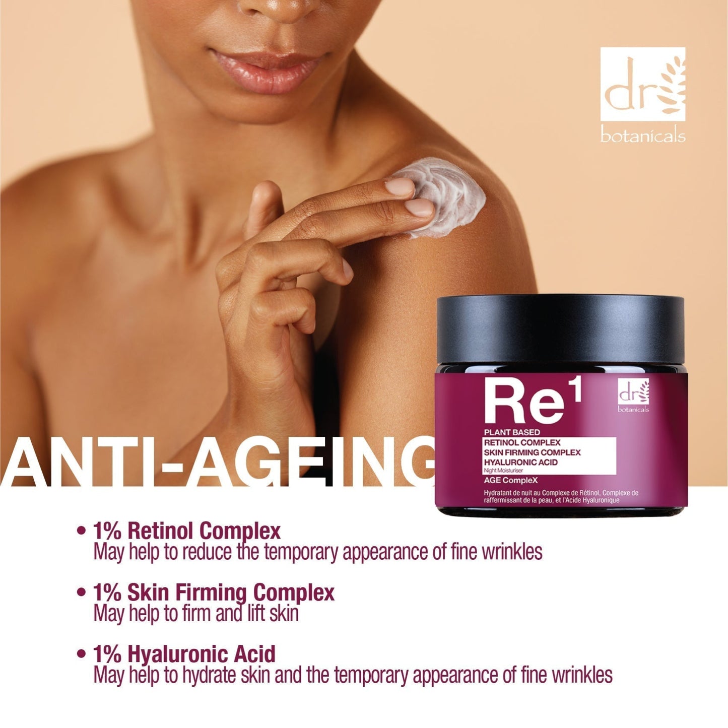 Dr Botanicals Retinol Complex 1%, Skin Firming Complex 1% & Hyaluronic Acid 1% Night Moisturizer 60ml