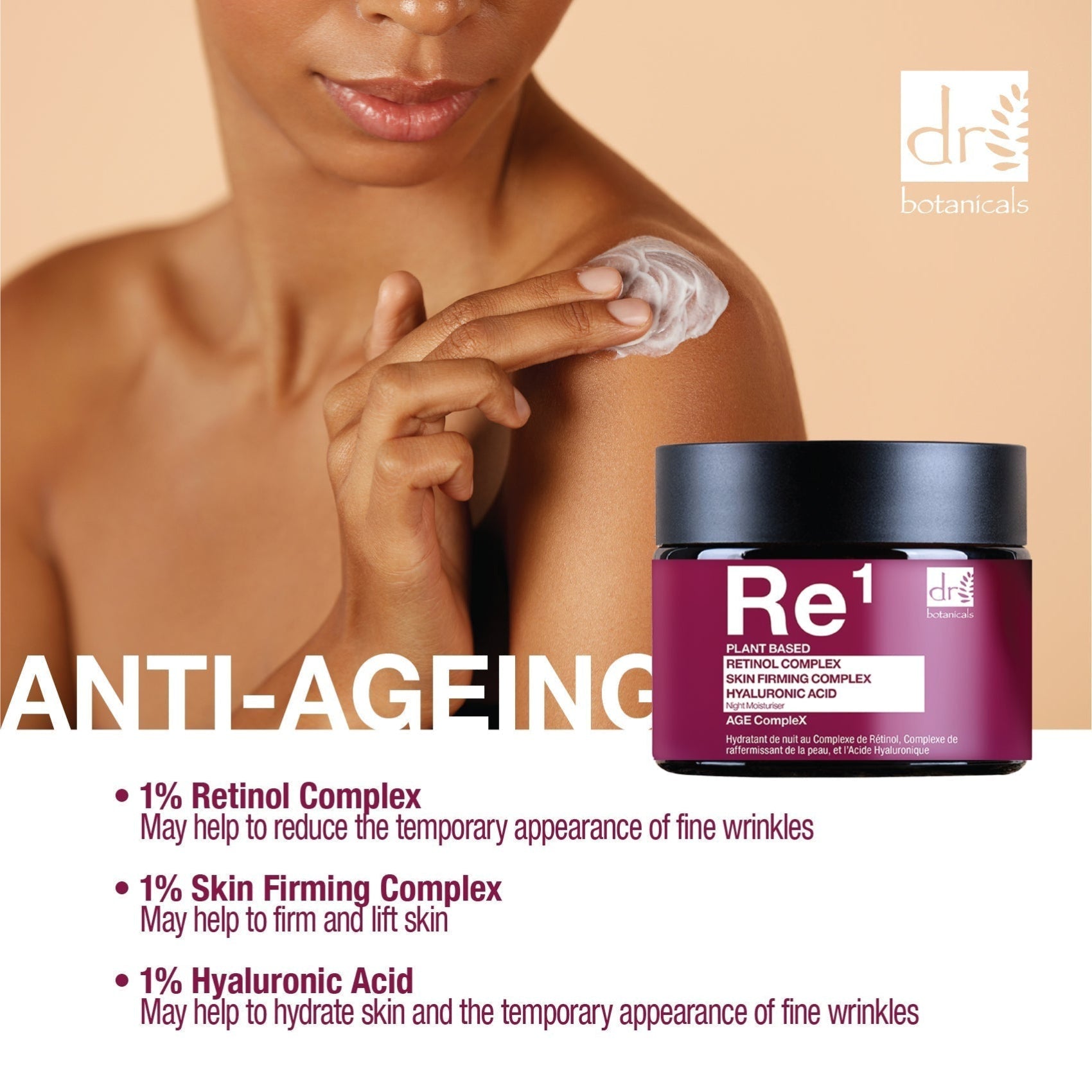 Dr Botanicals Retinol Complex 1%, Skin Firming Complex 1% & Hyaluronic Acid 1% Night Moisturizer 60ml