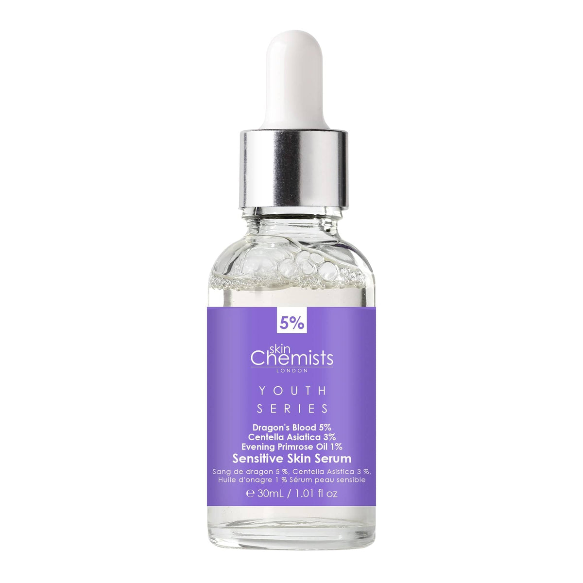 skinChemists Youth Series Sensitive Skin Serum Dragon's Blood 5%, Centella Asiatica 3%, Evening Primrose Oil 1% 30ml