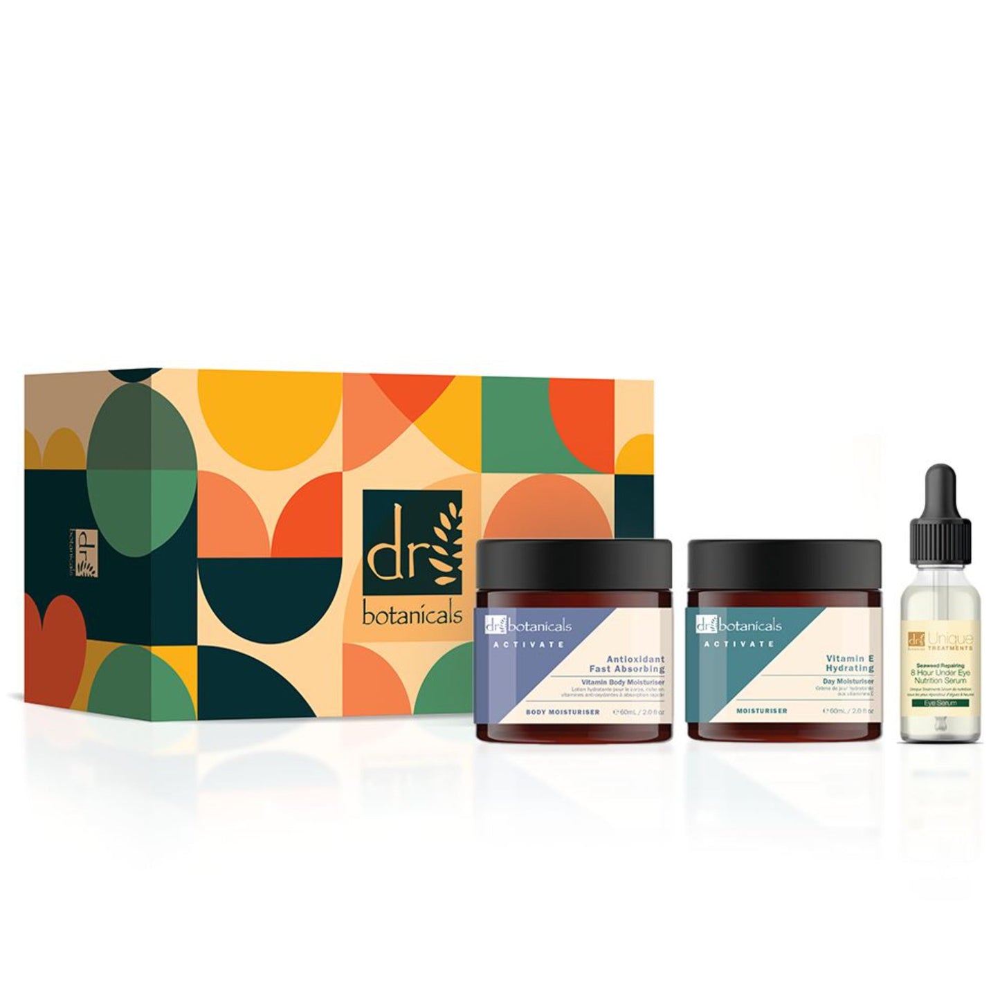 Dr Botanicals Anti-Ageing Antioxidant Body Moisturiser, Vitamin E Day Moisturiser & Seaweed Serum