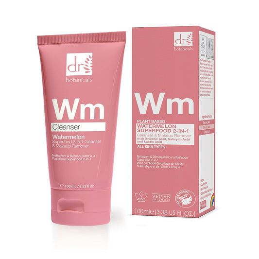 Dr Botanicals Watermelon Superfood 2-in-1 Cleanser & Makeup Remover with Glycolic Acid, Salicylic Acid & Lactic Acid 100ml
